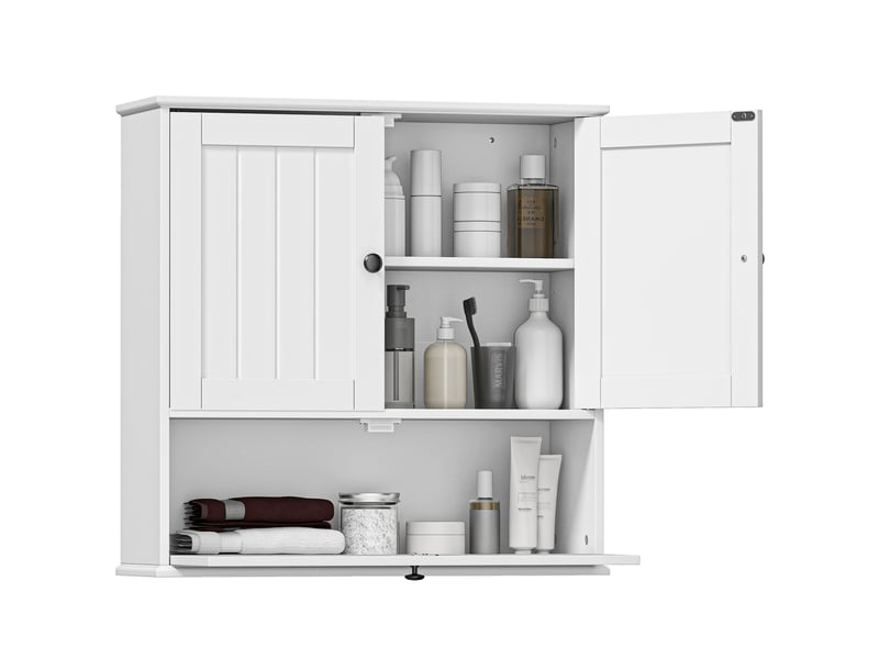  Armoire murale salle de bain blanche, étagère réglable, double porte, 60 x 19,5 x 60 cm  - Conforama B