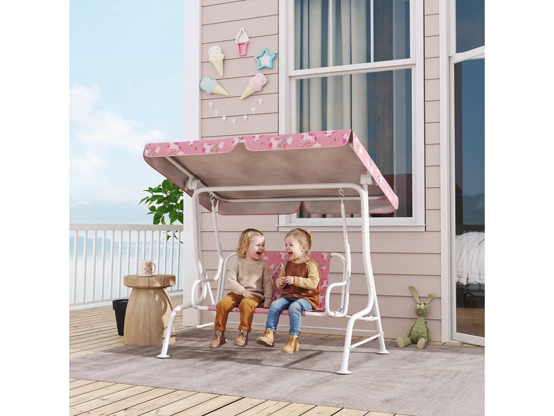  Balançoire enfant 2 places, 112 x 75 x 120 cm, rose  - Conforama B