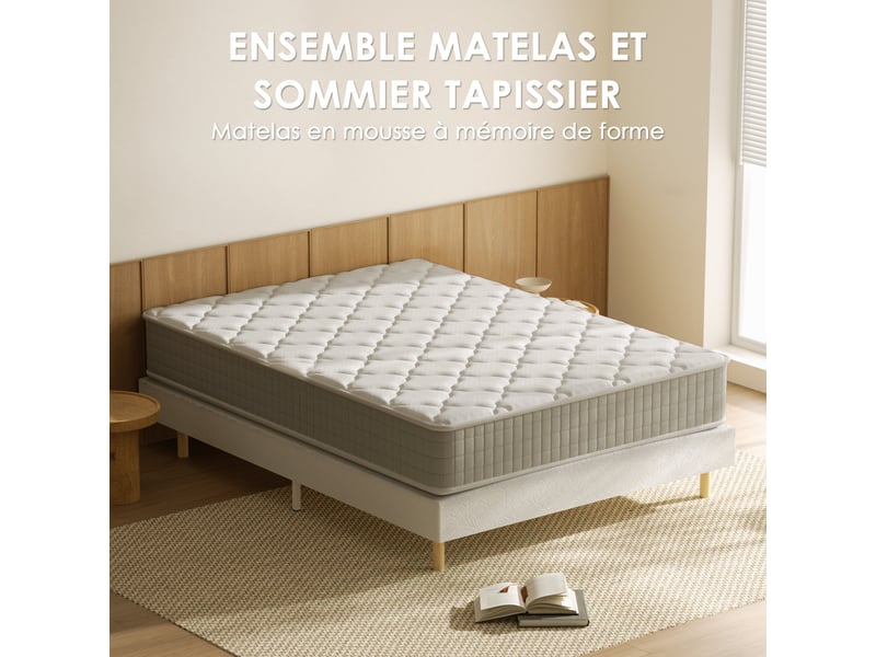  Ensemble sommier et matelas 140x200 cm, lit 2 personnes complet avec sommier tapissier (matelas 140x200x22+sommier)  - Conforama B