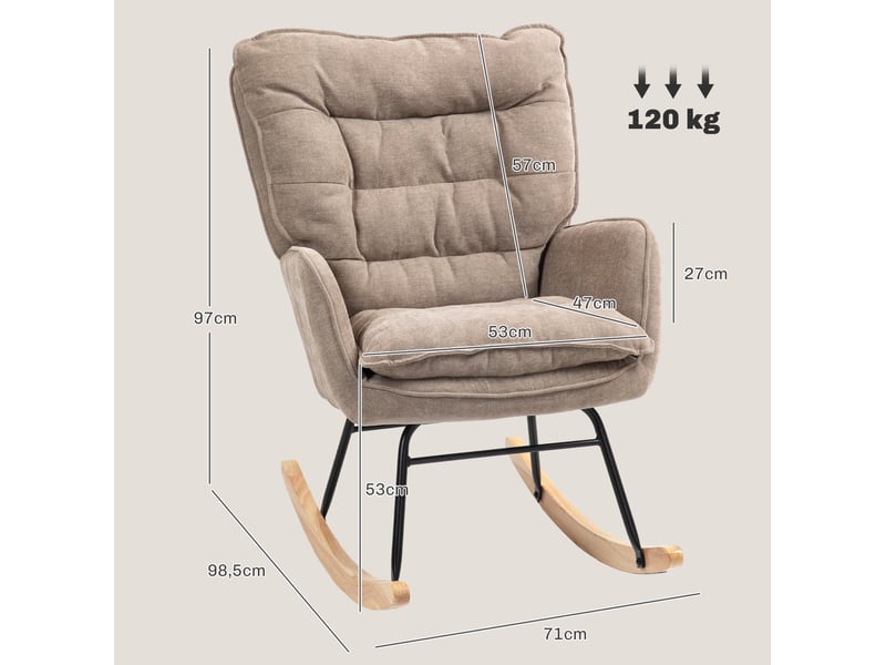 Fauteuil à bascule tcqpz avec accoudoirs, aspect chenille, rembourrage épais, 71 x 98,5 x 97 cm, marron, charge 120 kg  - Conforama C