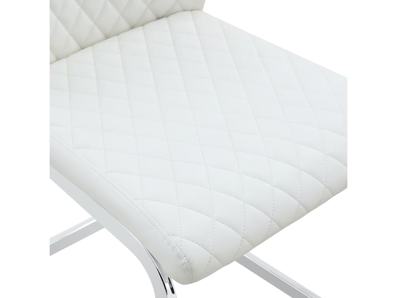 Chaise de salle à manger 2 pièces motif losange blanc dossier haut assise confortable rembourrée cadre métal argenté antidérapant et résistant adapté aux restaurants  - Conforama D
