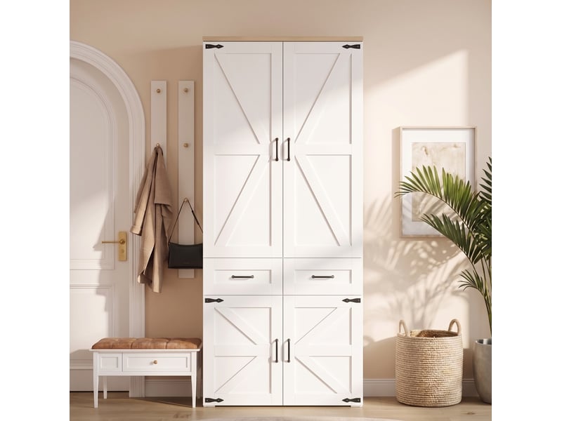  Armoire 90x50x200 cm 4 portes, 2 tringles et 5 tiroirs mdf blanche  - Conforama C