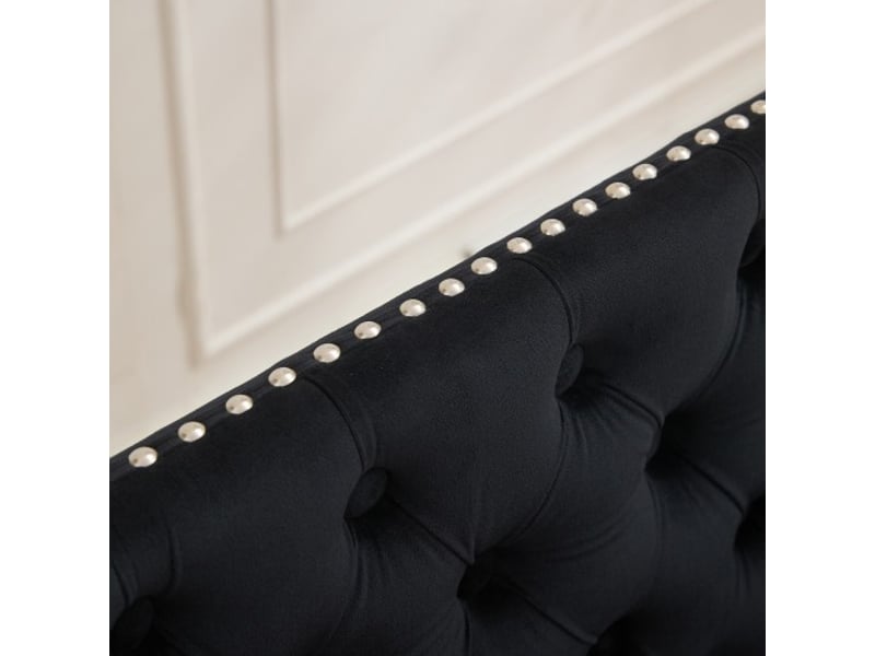 Banquette velours noir 2 places, dossier ailé, boutons faits main, pieds inox argenté - réf 1702bk  - Conforama E