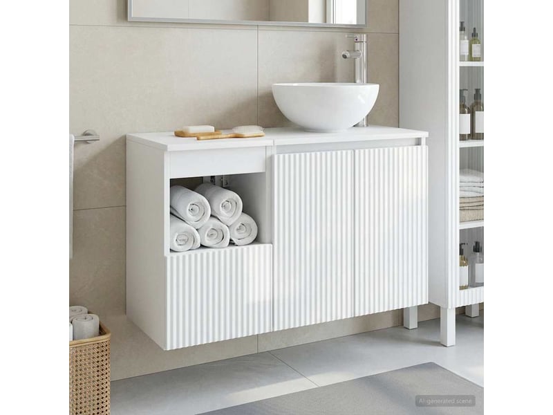 Ensemble de mobilier de salle de bain 2 pc blanc brillant cf64000  - Conforama B