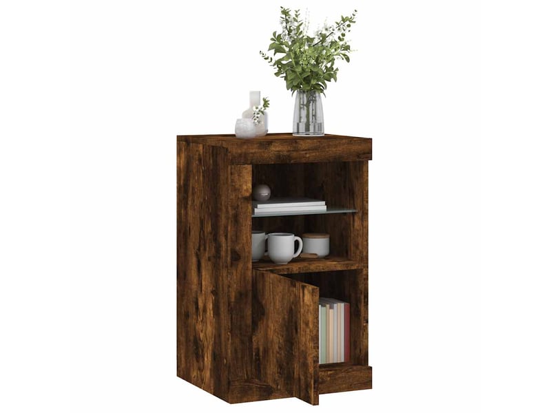  Armoire latérale avec lumières led chêne fumé bois d'ingénierie shl3759  - Conforama D