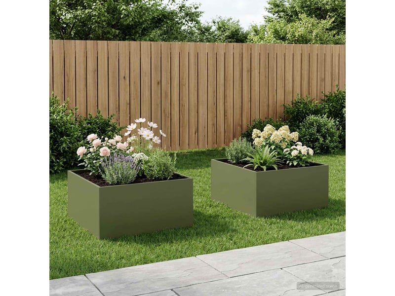  Jardinière - cache-pot de jardin 2 pcs vert olive 80 x 80 x 40 cm  - Conforama B