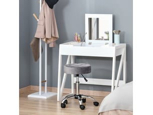 Chaise de bureau tabouret à roulettes pivotant et réglable en hauteur, base chromée en polyester gris clair