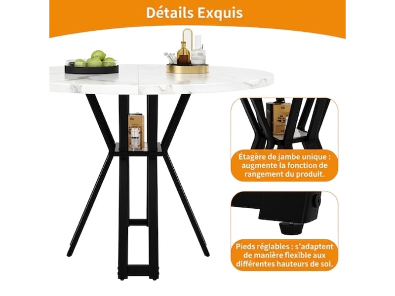  Ensemble table ronde ø100 cm et 4 chaises en velours gris, style moderne  - Conforama E