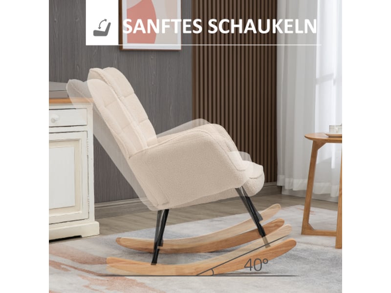  Fauteuil à bascule beige en tissu bouclé, relax, 71x92x101 cm, charge 120 kg  - Conforama D