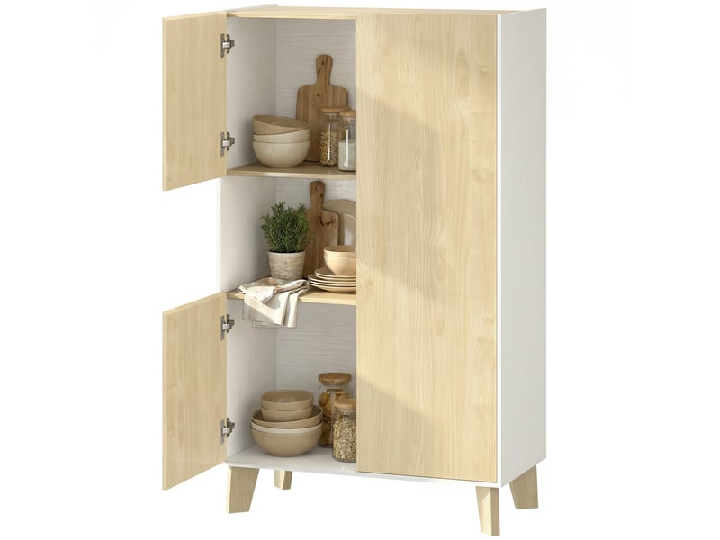  Buffet de salon, meuble de rangement à 6 compartiments avec portes à fermeture amortie, 80 x 40 x 135 cm, bois blanc et naturel  - Conforama B