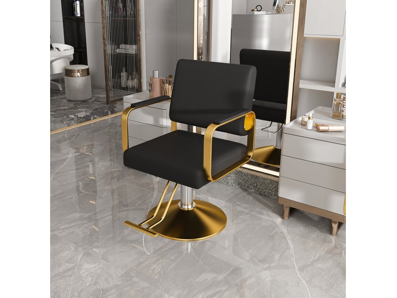 Fauteuil de coiffure hydraulique 90x56x92 cm – noir et doré – rotation 360° et hauteur réglable - Conforama E