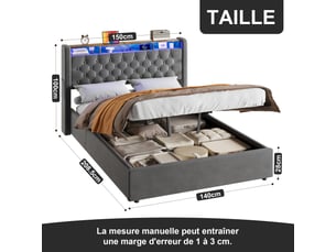 Lit coffre 140x200 cm coloris gris