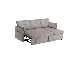 Canapé d'angle réversible convertible HOMVRA 3 places Velours côtelé gris avec coffre de rangement
