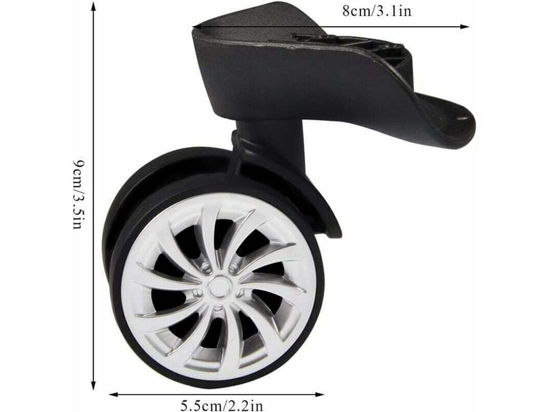  Roulette pivotante en caoutchouc, bagage valise roues pivotantes remplacement 55mm roulettes pour chariot valise noir, pack de 2  - Conforama C