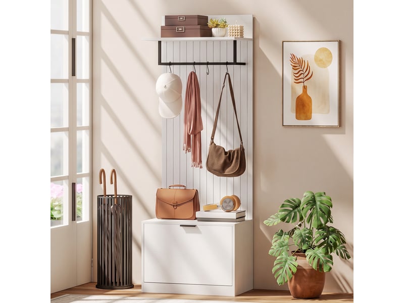  Meuble d'entrée porte-manteau 5 en 1 blanc  - Conforama C