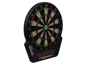 Cible fléchettes électronique 44×51,5×3,2 cm, écran led, comptage auto, sons, 6 fléchettes, 24 pointes, 27 jeux, 243 variantes, 16 joueurs