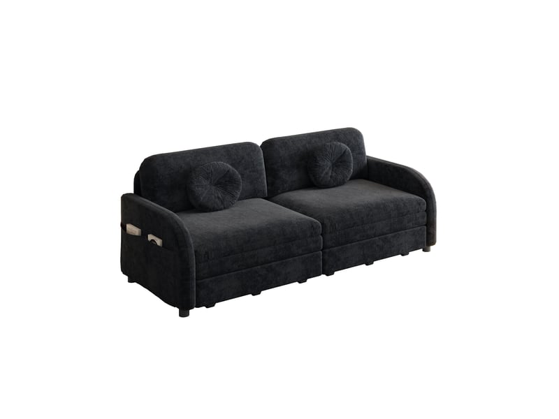  Canapé-lit 2 places convertible en chenille, 3-en-1 avec dossiers réglable et rangement latéral - noir - 166 x 84 x 90 cm  - Conforama A