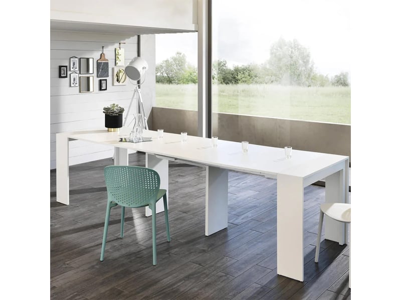 Console extensible gain de place en mdf anti-rayures, made in italy, nivara - blanc  - Conforama D