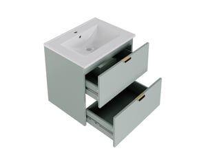 Meuble vasque mural 61x46x57 cm – vert menthe – 2 tiroirs silencieux et vasque intégrée, design moderne