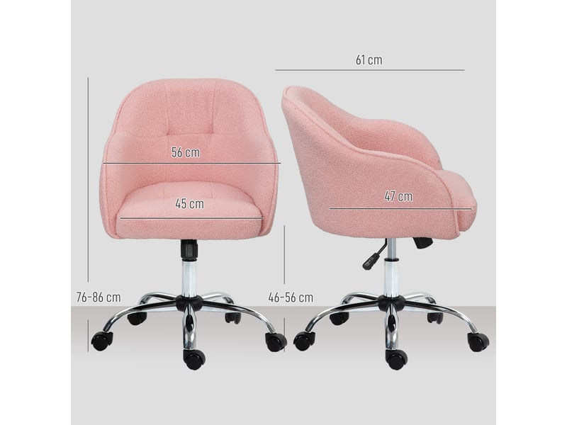  Chaise de bureau ergonomique à bascule, aspect velours peluche, 56 x 61 x 86 cm, rose  - Conforama E