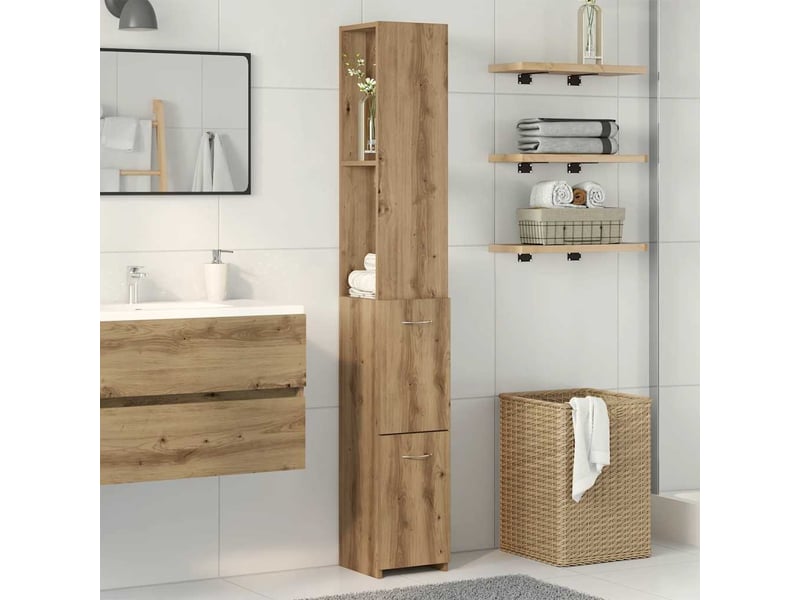 Armoire de salle de bain, meuble de rangement chêne artisanal 25x25x170 cm  - Conforama B
