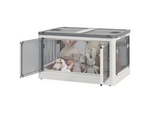 Boîte de rangement pliable et empilable en plastique (99 l) avec couvercle, 4 roues, accessible par 5 côtés, blanche