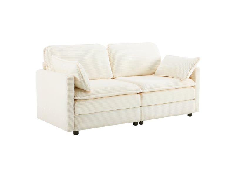  Canapé droit 2 places en velours côtelé blanc 167,50x75,00x85,00 cm W3498S00003 - Conforama B