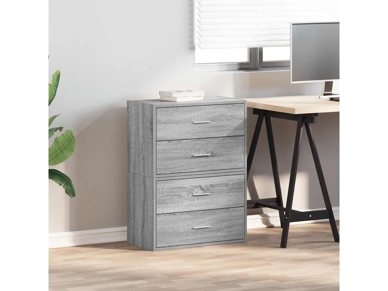  Lot de 2 armoire à tiroirs, commode avec 4 tiroirs sonoma gris bois d'ingénierie  - Conforama C
