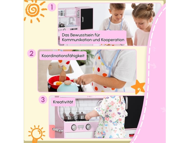  Cuisine d'imitation enfant 83,8 x 26,8 x 81 cm – rose – évier, tableau et accessoires de cuisine  - Conforama E