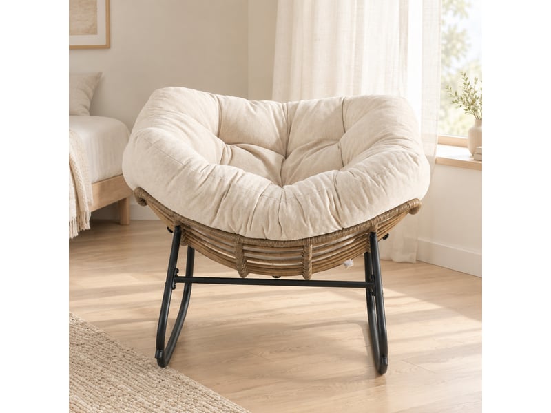  Fauteuil à bascule modenvie moderne en chenille beige 95 x 107 x 83 cm  - Conforama B