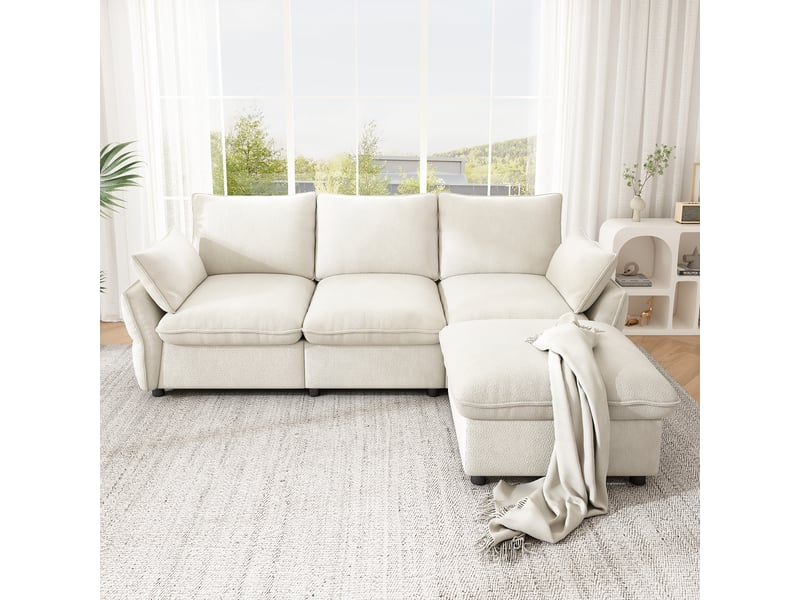  Canapé d'angle réversible fixe 3 places tissu beige  - Conforama D