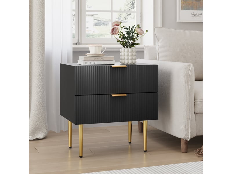  Table de chevet,53x41,5x52,5 cm,2 tiroirs,mdf métal,noir  - Conforama B
