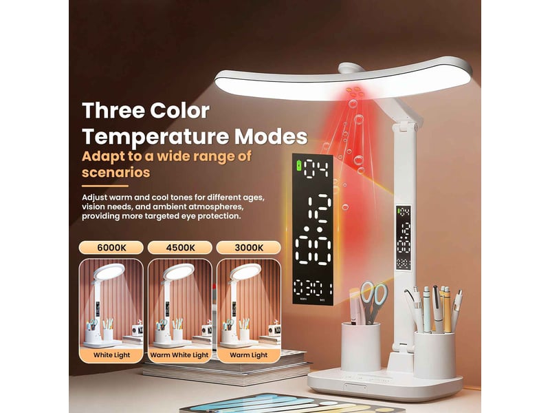  Lampe de bureau led 53 cm avec écran numérique et porte-stylos, lampe de table réglable pour bureau et étude  - Conforama D