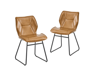 Chaises de salle à manger 2 pièces en similicuir cognac, piétement métal, rembourrées pour salon, bureau ou salle à manger