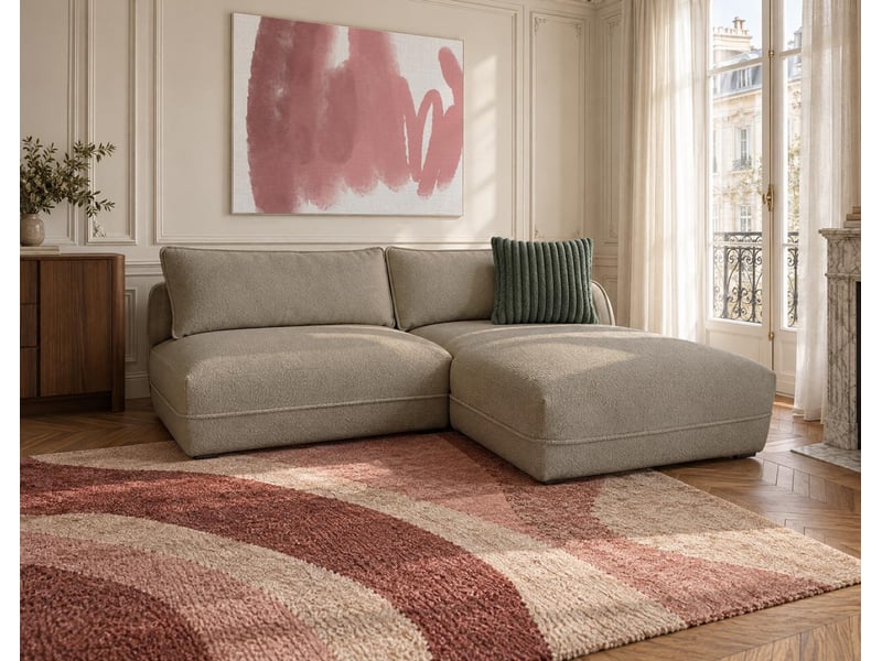  Lucien - canapé d'angle droit 4 places ouvert en tissu bouclette -  - taupe LUCIEN - Conforama B