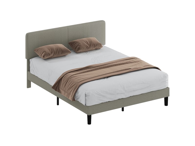  Cadre de lit 160 x 200 cm en velours côtelé gris, tête de lit réglable et sommier à lattes en bois  - Conforama A