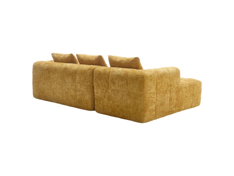  Canapé d'angle en l, canapé 3 places en chenille avec coussins et accoudoirs, poche latérale pour télécommande, jaune  - Conforama E