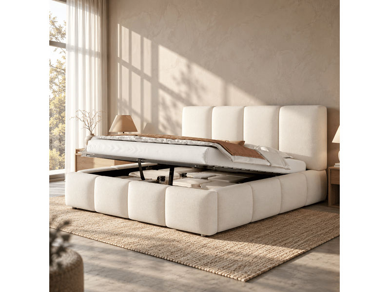  Lit coffre 180x200 hydraulique avec sommier bouclé blanc homvra  - Conforama B