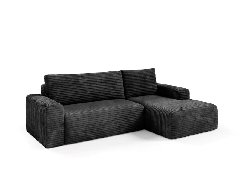  Canapé d'angle convertible en velours côtelé sontii noir  - Conforama C