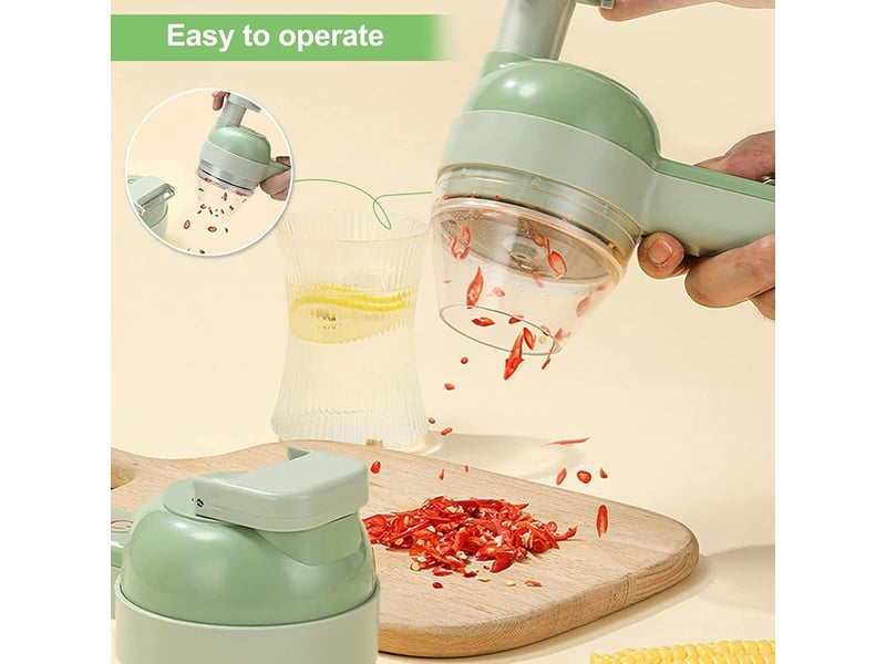  Ensemble de coupe-légumes électrique portable 4 en 1 hachoir à ail électrique multifonctionnel pour chili gingembre poivre oignons  - Conforama C