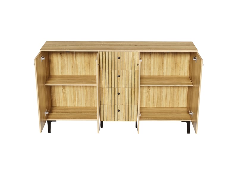  Buffet en bois clair meuble de rangement 4 portes 4 tiroirs 160x36x94 cm  - Conforama R