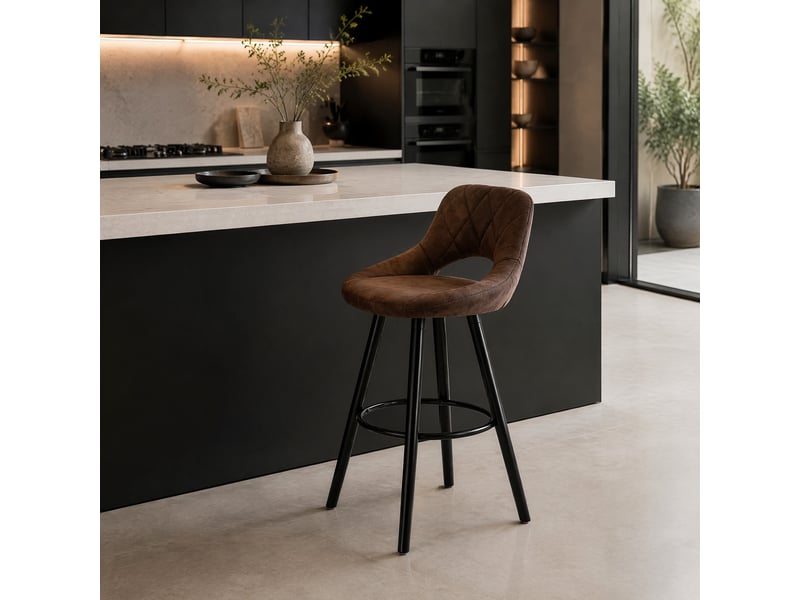  Tabouret de bar,43x43 cm,avec dossier,tissu,marron foncé  - Conforama B