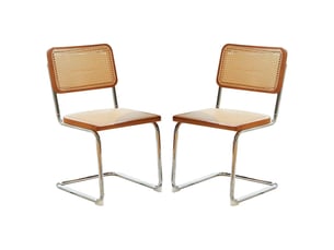 Chaise de salle à manger lot de 2 53 x 46,4 x 84,6 cm, dossier rotin, pieds acier chromé pour cuisine et salon - marron et bois