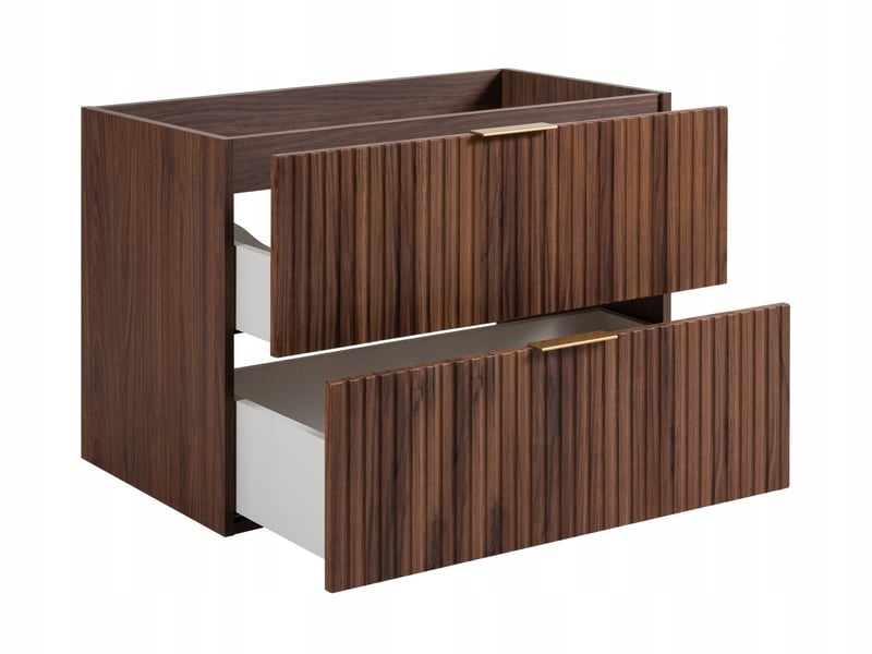 Meuble suspendu sous vasque flow noyer foncé 160 cm avec 2 paniers à linge - Conforama R