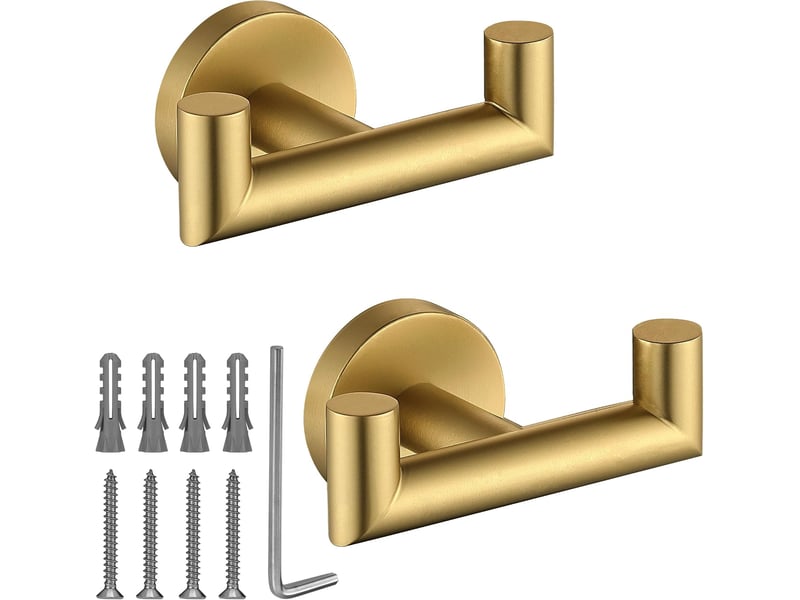  Lot de 2 crochets porte-serviettes dorés – acier inoxydable 304, résistants à la corrosion, fixation murale facile  - Conforama A