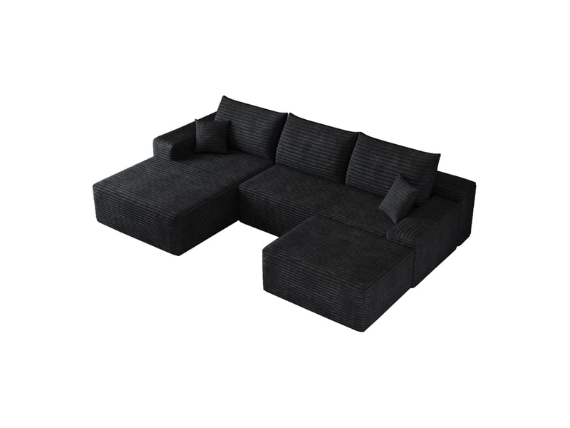  Canapé panoramique compressé modulable 4 places en velours côtelé noir  - Conforama D
