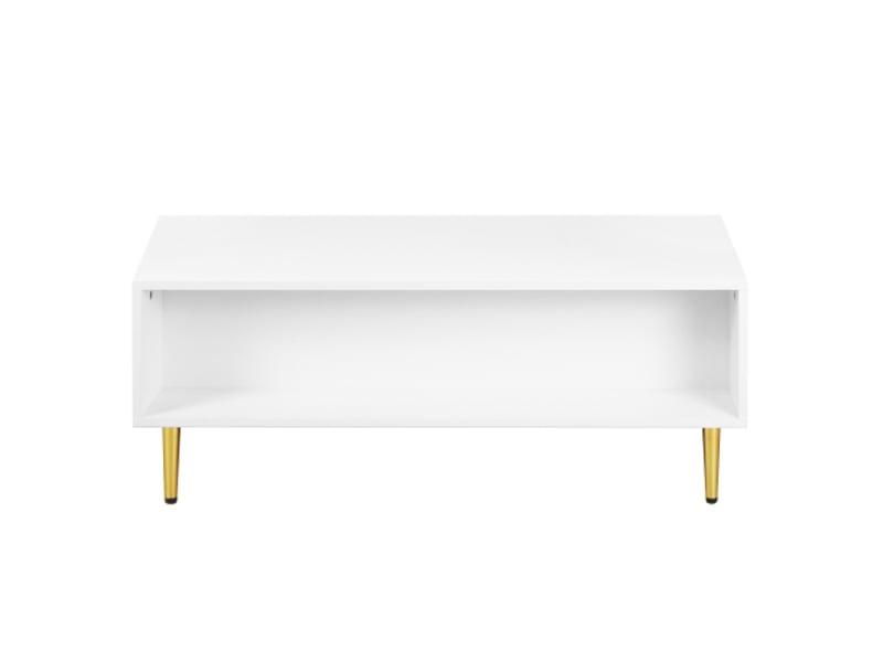  Table basse blanche moderne avec accents dorés - 2 tiroirs, rayures verticales, 100x50x40 cm, meuble salon  - Conforama E