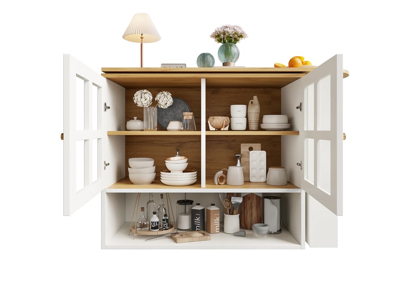  Îlot de cuisine extensible 138x39x102,5 cm, pivotant à 360°, mdf blanc  - Conforama B