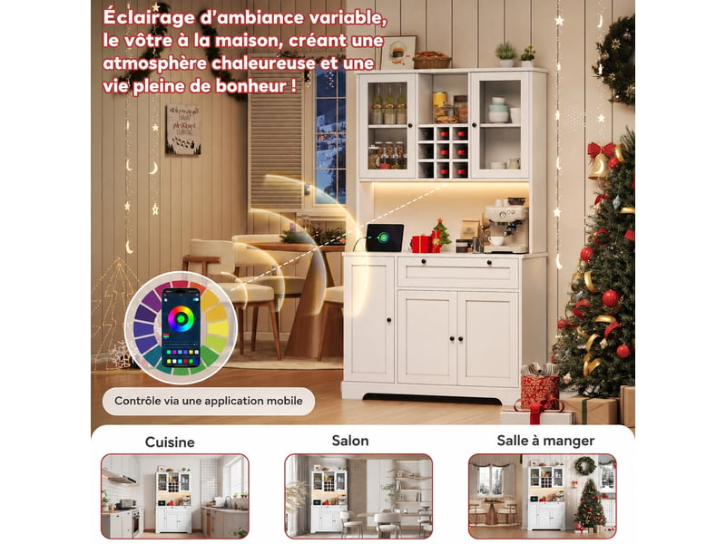 Meuble de cuisine muvano, buffet de cuisine haut blanc avec portes vitrées, 105 × 40 × 180 cm - Conforama C