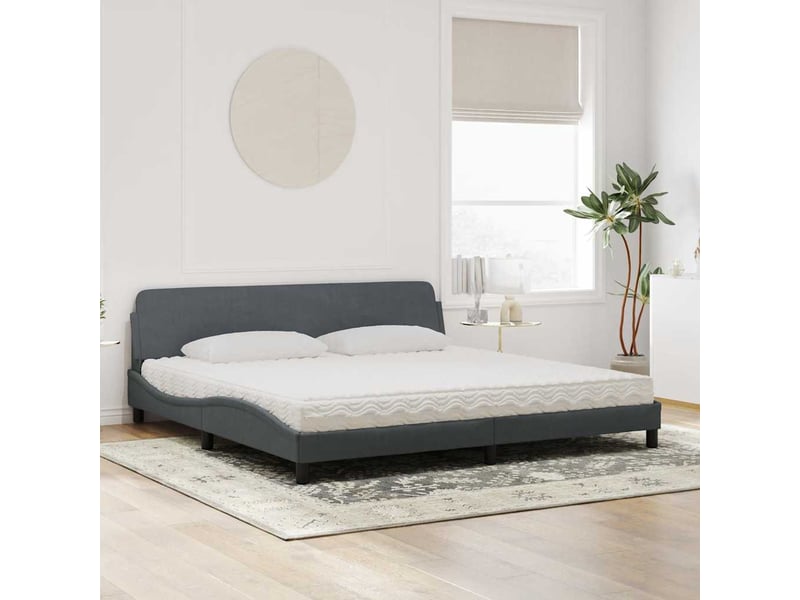  Lit avec matelas dover gris foncé 200x200 cm velours  - Conforama C